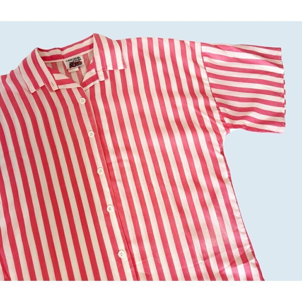 Vintage CALIFORNIA KRUSH Pink & White Striped Blouse 1980s Size LG